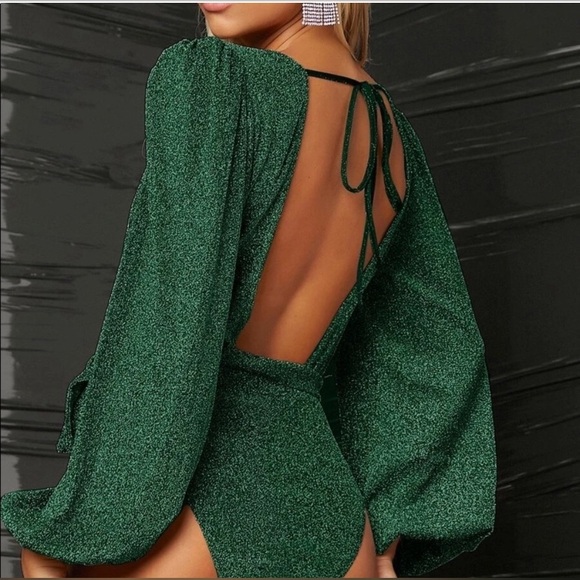 SHEIN Elegant Shimmer bodysuit in green - Picture 9 of 9